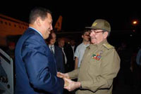 Venezuelan President Hugo Chavez arrived in Cuba on an invitation by President Raul Castro.